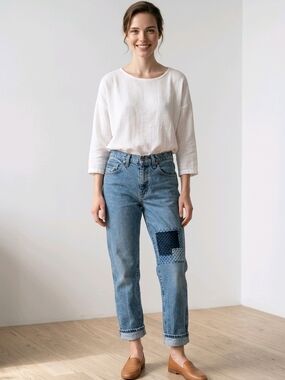 Wrangler Light Blue Patchwork Boyfriend Jeans - Women's